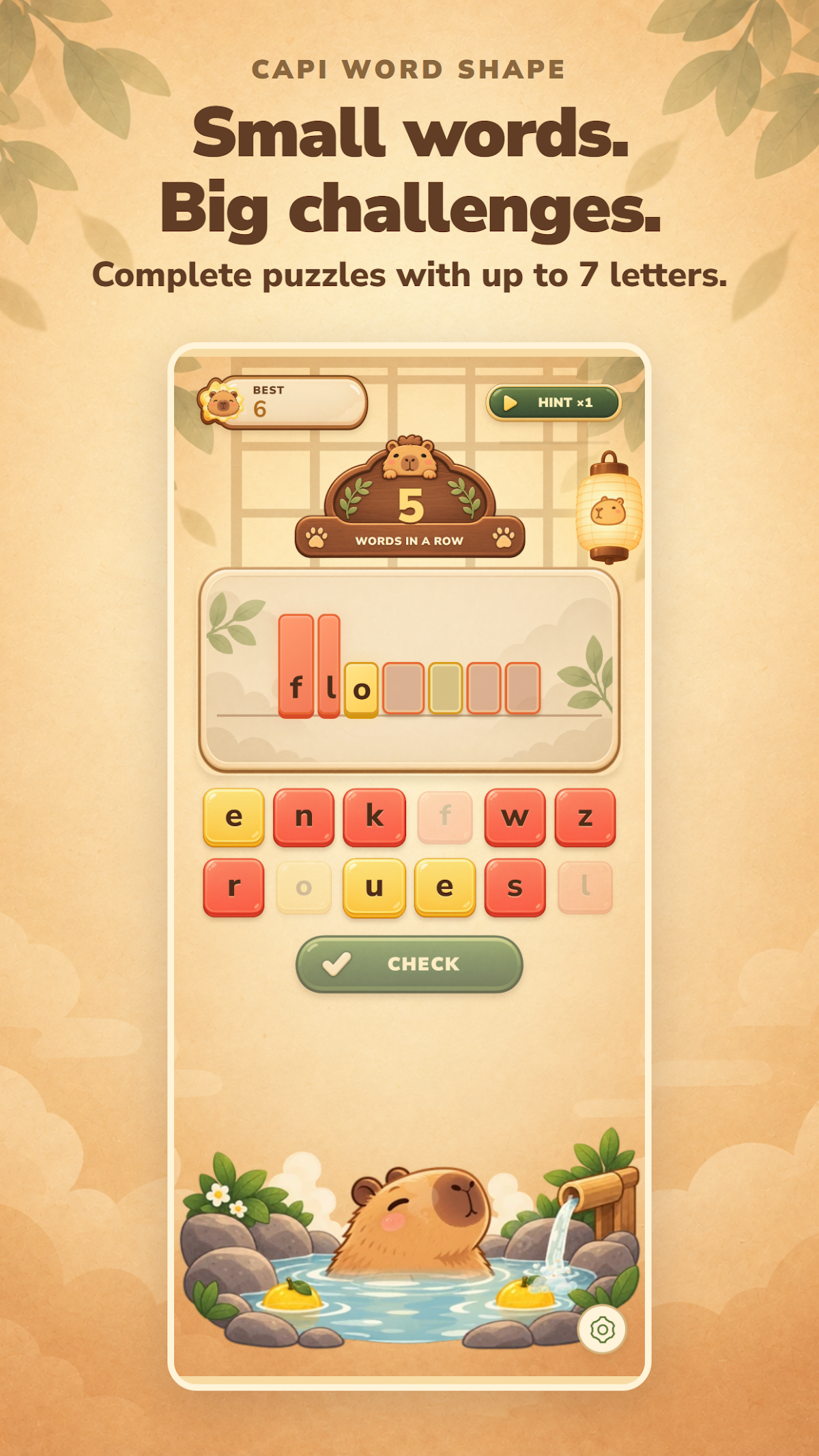 Word puzzle with Capi the capybara