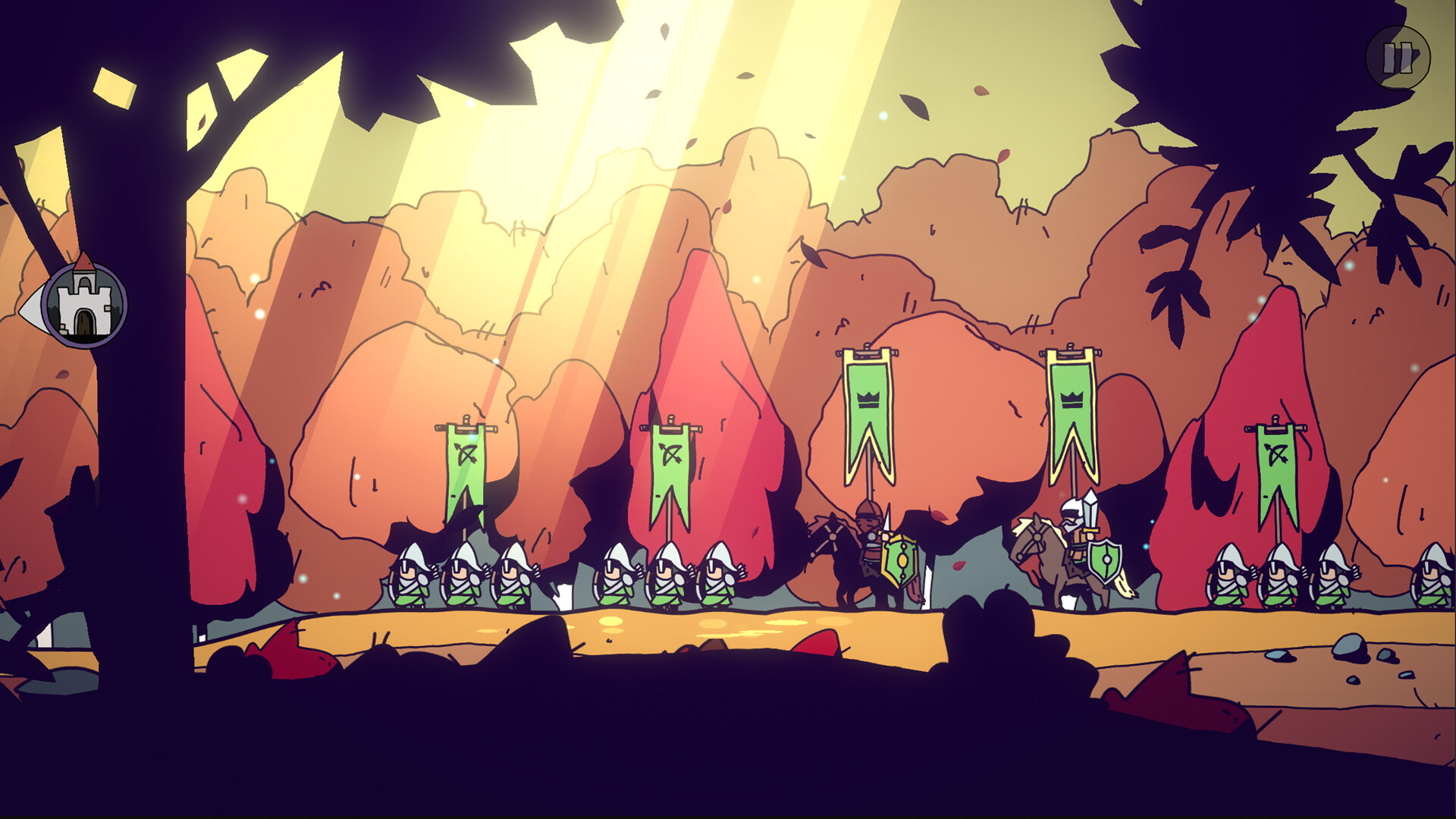 Parabellum army advancing beneath mountain banners